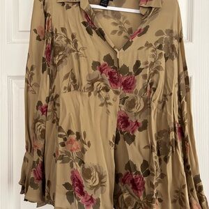 Vintage Floral Women's Silk Floral Top
